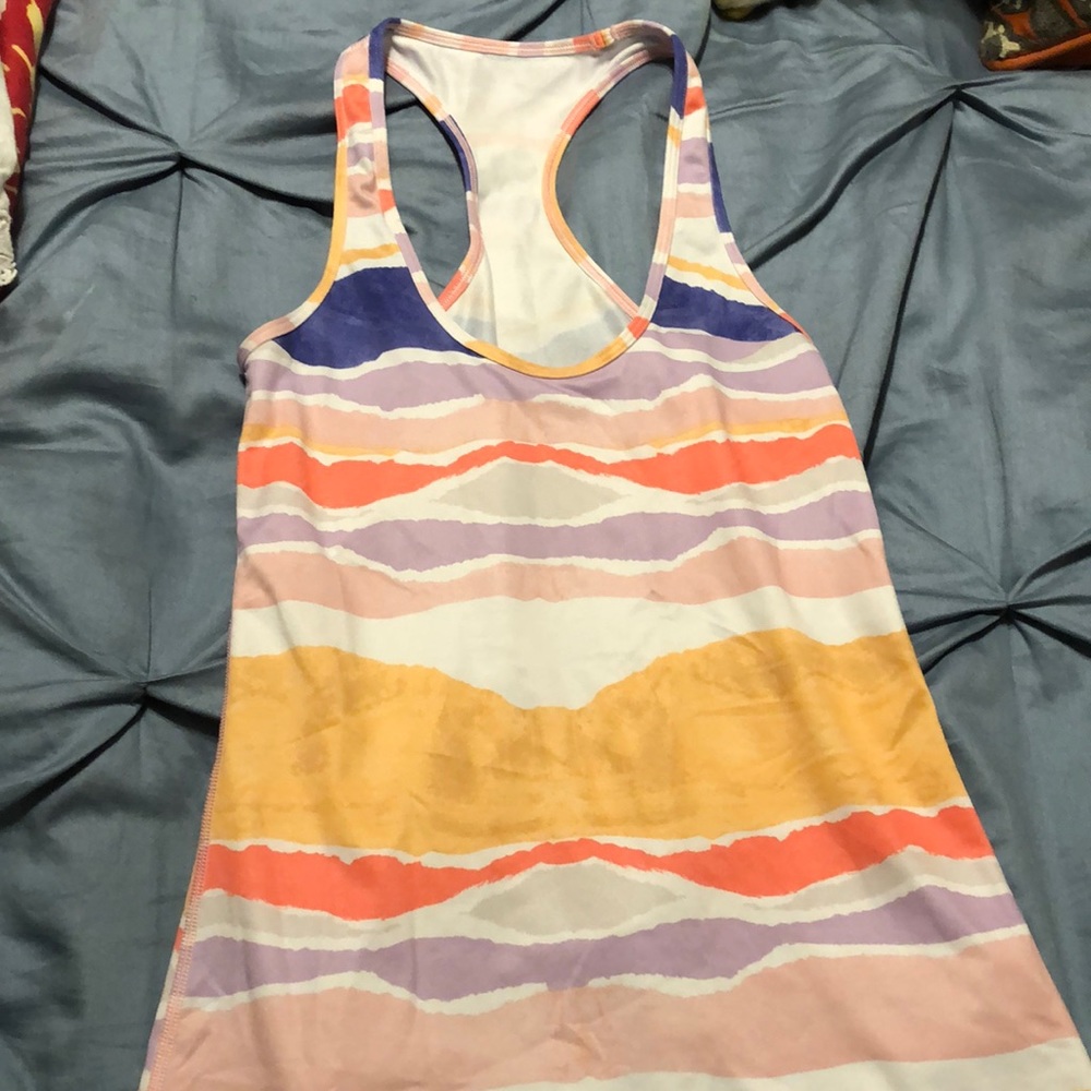 Lululemon workout tank in bright stripes